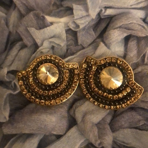 Oversized stud earrings. Black and gold. NWOT - Picture 2 of 2